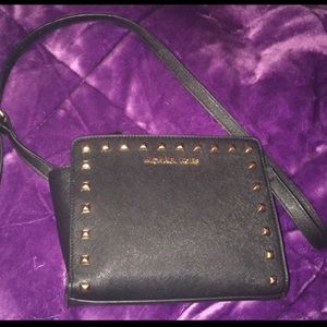 Black Michael Kors Selma gold studded purse